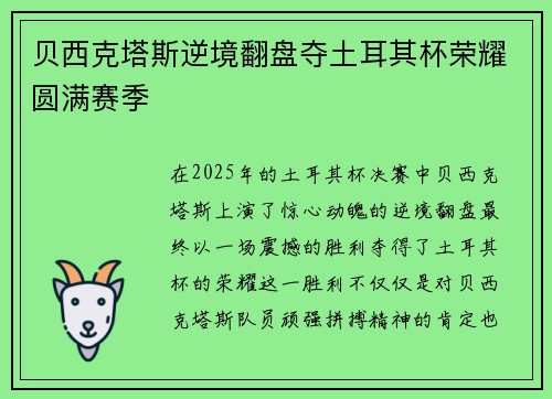 贝西克塔斯逆境翻盘夺土耳其杯荣耀圆满赛季 贝西克塔斯逆境翻盘夺土耳其杯荣耀圆满赛季